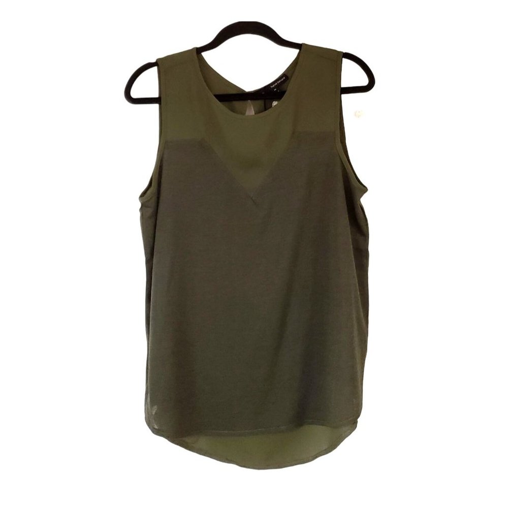 Harve Bernard blouse‎ size Medium Mod green linen blend sleeveless